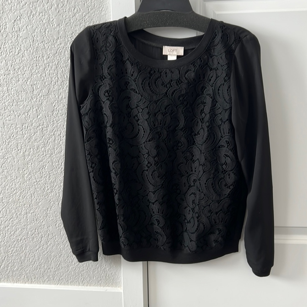 Loft – sheer black sweatshirt blouse